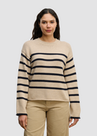 Velvet Lucia Sweater in Oat/Navy | Shop Tula