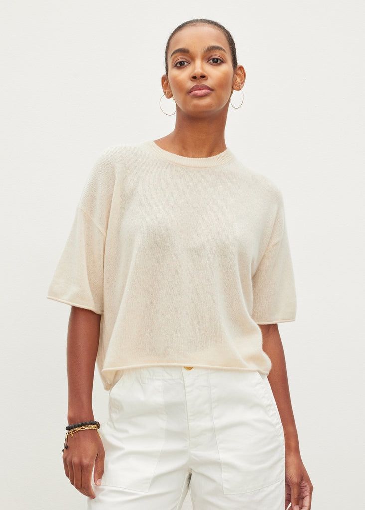 Velvet Blake Cashmere Sweater Tee Champagne | Tula's Online Boutique