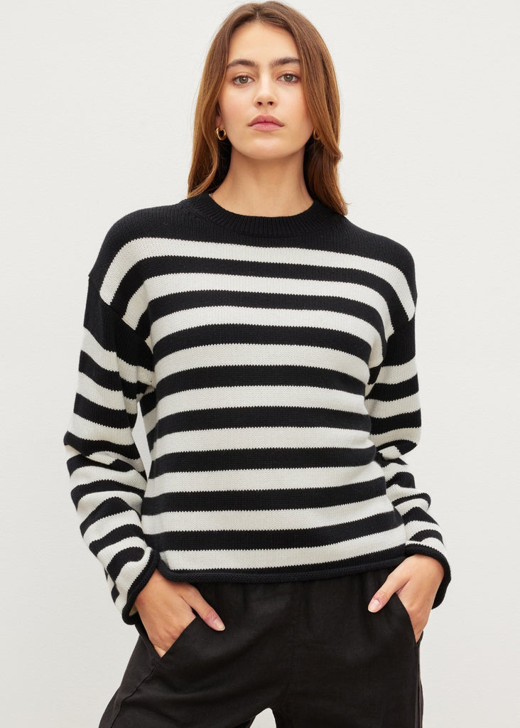 Velvet Lex Sweater in Black/Milk | Tula's Online Boutique