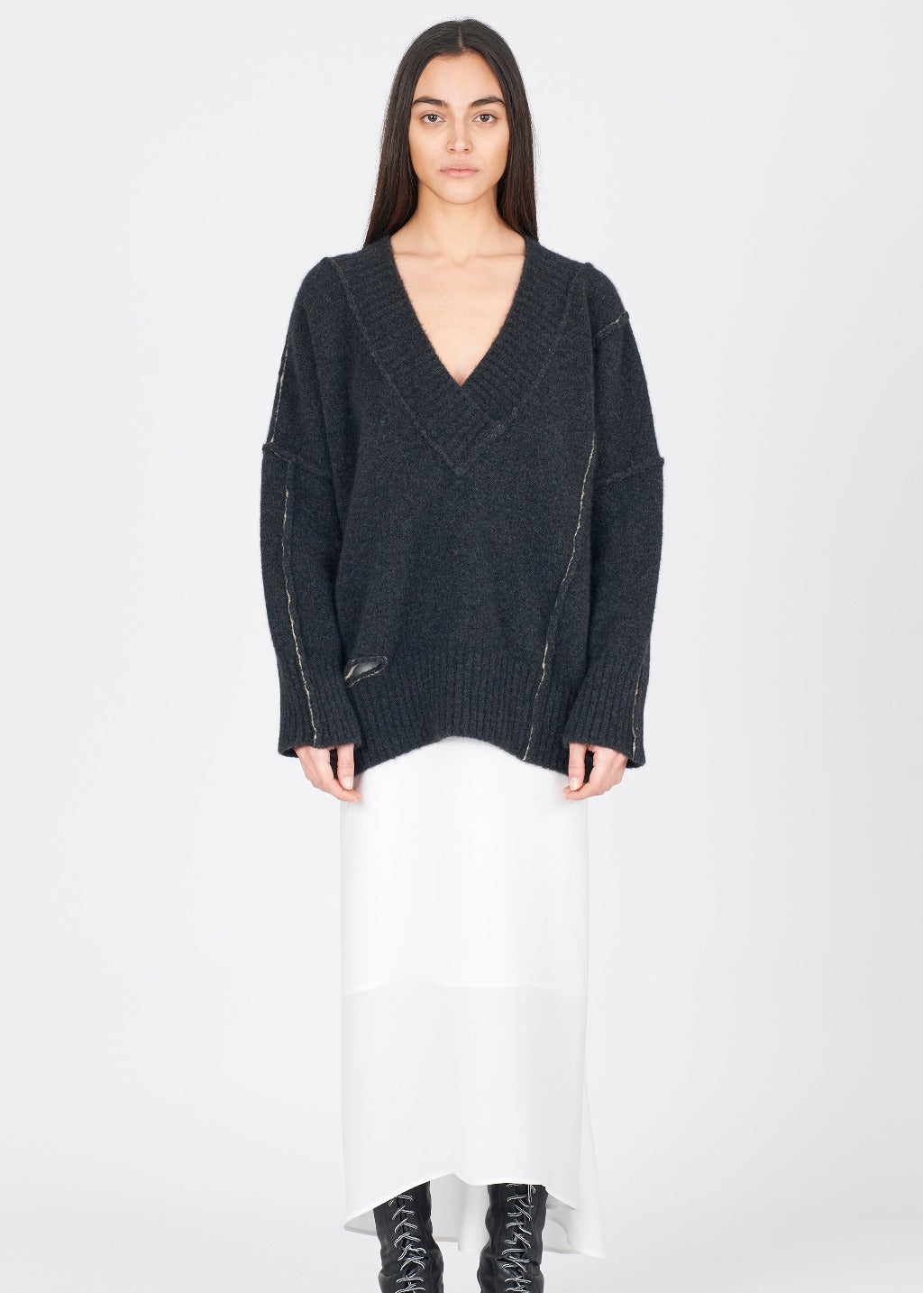 Isabel Benenato Yak V Neck Knit with Cut-Outs
