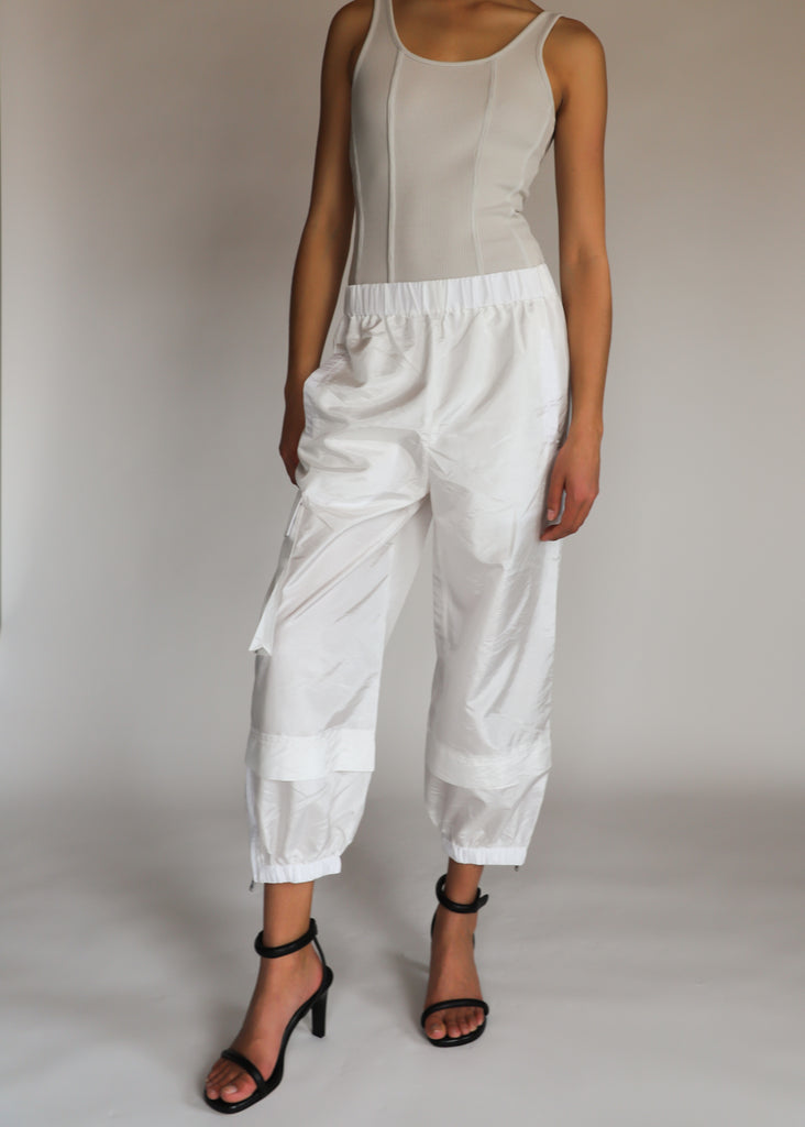 Tibi Crispy Nylon Wilt Jogger in White | Tula's Online Boutique
