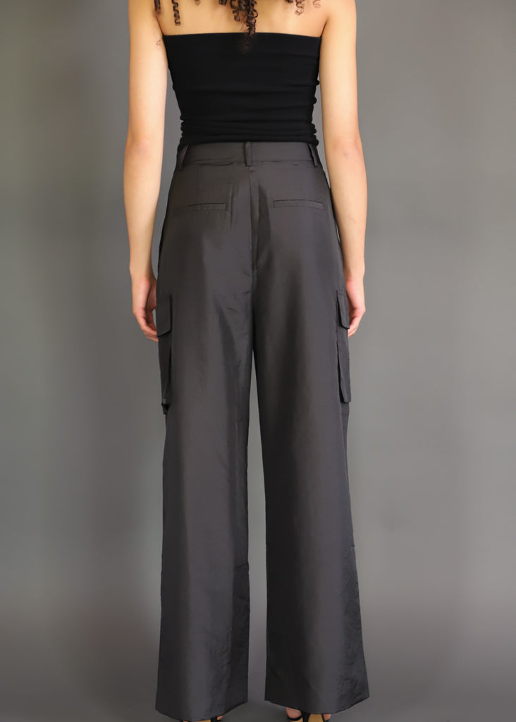 Tibi Crispy Nylon Pleated Cargo Pant BACK| Tula's Online Boutique