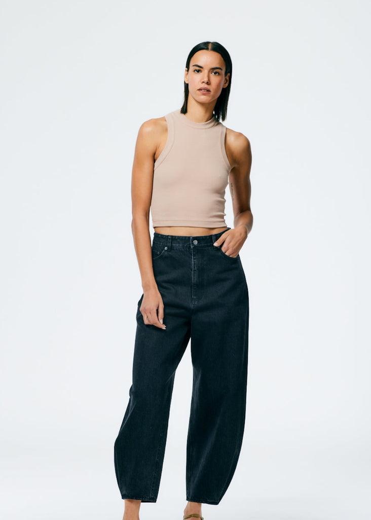 Tibi Ribbed T Cropped Tank in Sand FRONT | Tula's Online Boutique