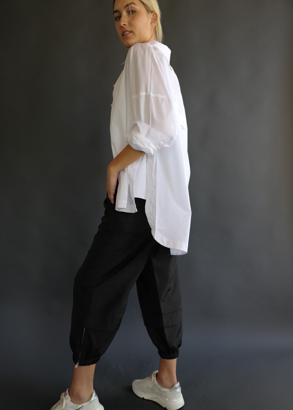 Tibi Crispy Nylon Wilt Pull On Jogger Model | Tula's Online Boutique